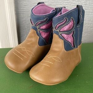 Cowgirl Cowboy Boots Laura Ashley with pink Butterflies baby shoe size 4